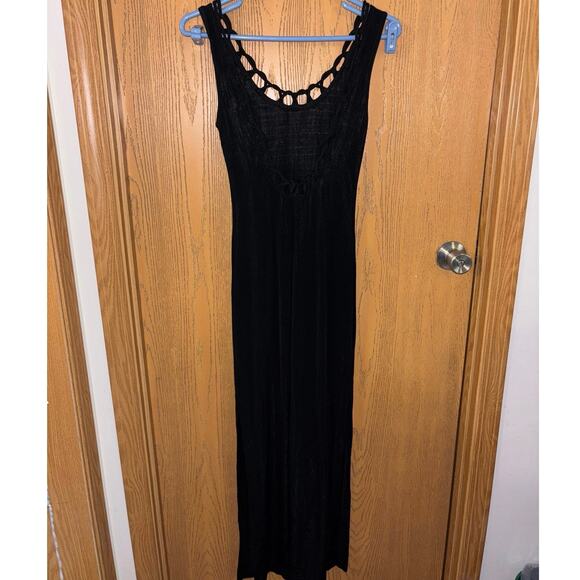 Vintage Hugo Buscati black sheer maxi dress loop neckline with deep slit size 2 - Picture 4 of 7